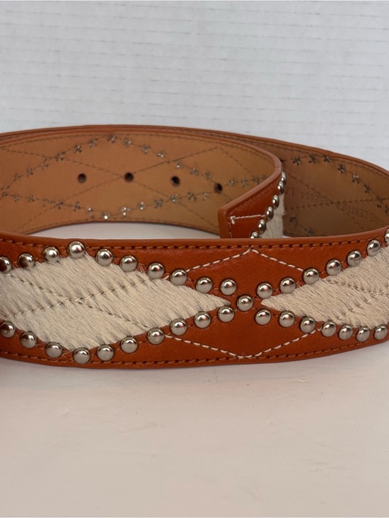 Michael Kors Silver Studded Diamond Design Calf Hair Panels Belt Sz L NWT main image 6